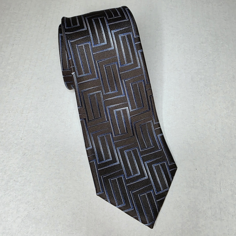 STAFFORD Geometric Brown and Blue Men's Silk Tie